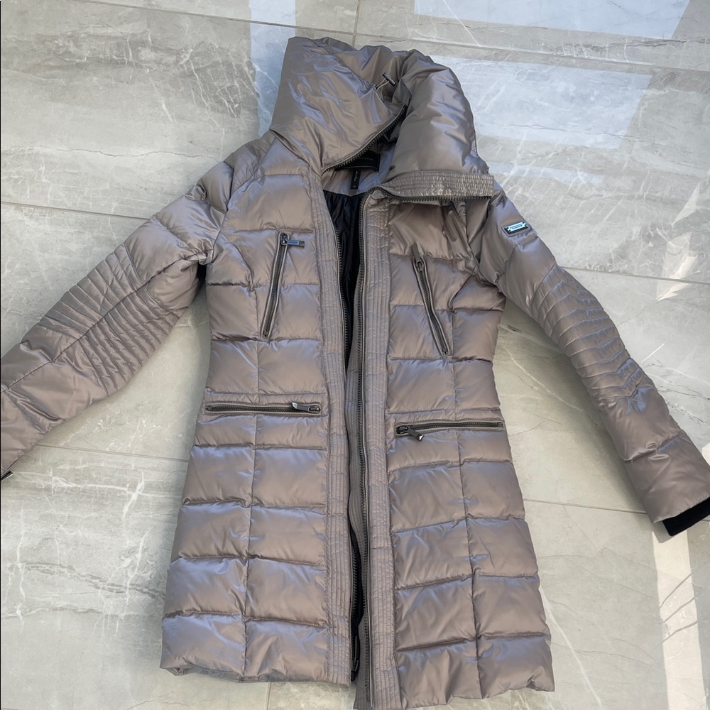BCBGMaxAzria Metallic Gray Puffer Jacket